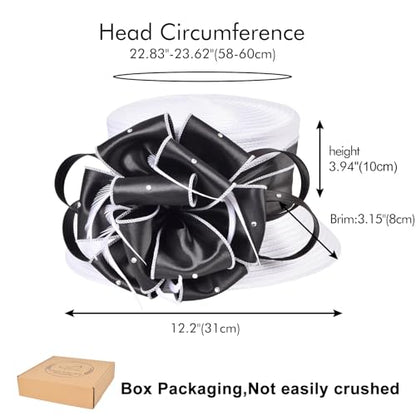 2026 Bucket Hats for Women Ladies Girls, Autumn Winter Fascinator Hat for Derby Kentucky Church Bridal UV Protection - color: A-4585b-white/Black