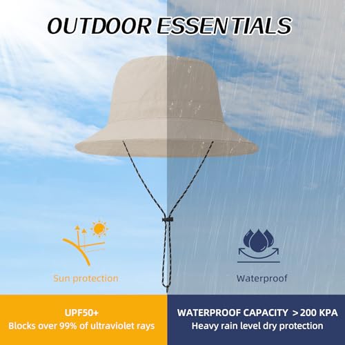 Durio Waterproof Bucket Hats for Woman UPF 50+ Sun Hat - color: Beige