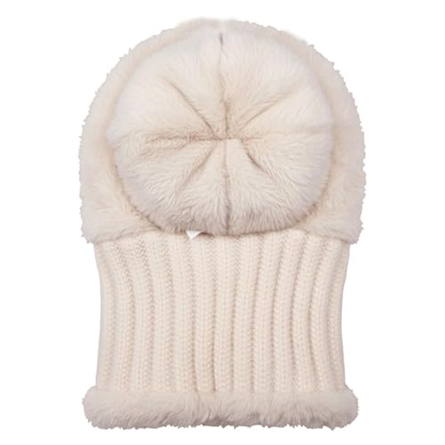 HUAMULAN Women Winter Knit Beanie Hats One Piece Fleece Lined Balaclavas - color: Beige + Faux Fur