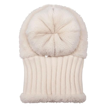 HUAMULAN Women Winter Knit Beanie Hats One Piece Fleece Lined Balaclavas - color: Beige + Faux Fur