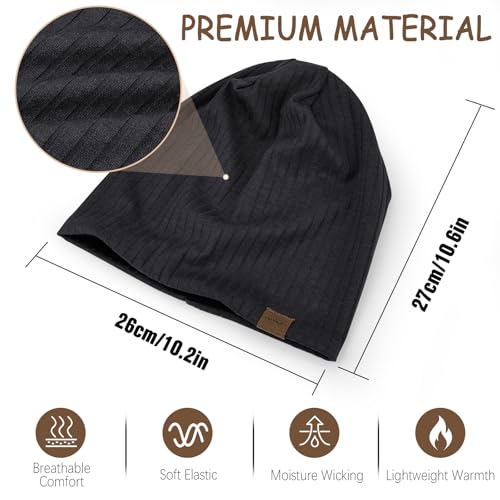 HAMUNI Slouchy Beanie for Men Women Soft Lightweight Chemo Headwear - color: Black