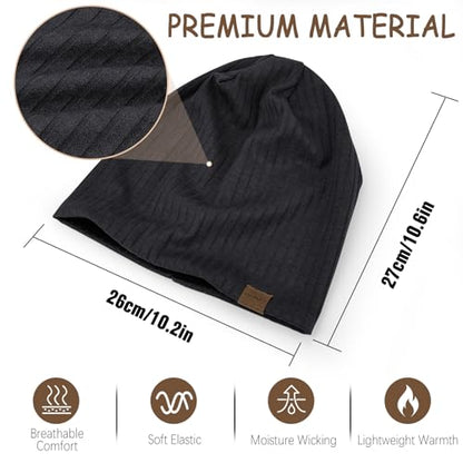 HAMUNI Slouchy Beanie for Men Women Soft Lightweight Chemo Headwear - color: Black