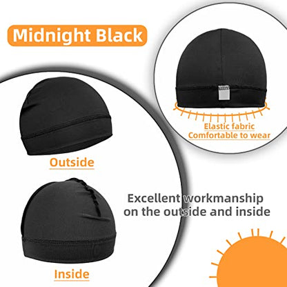 6 Pcs Skull Cap Sweat Wicking Helmet Liner Breathable Cycling Beanie Running Sports Hat Cooling Head Wraps for Men - color: Black Pack