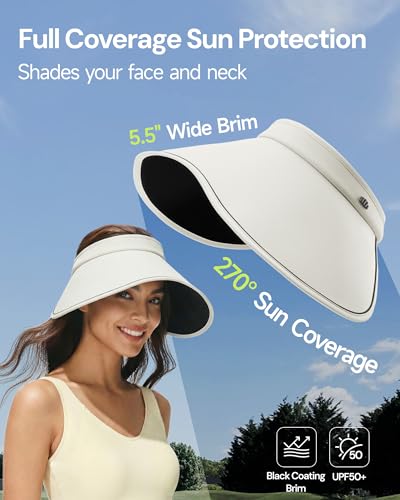 BENEUNDER Wide Brim Sun Hat for Women UPF50+ UV Protection Side Face Coverage Rollable Packable Beach Travel Vacation - color: White