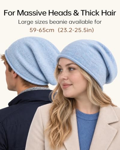 Zylioo XXL Slouchy Beanie for Big Heads Women,Lightweight Stretch Knit Hat - color: Blue