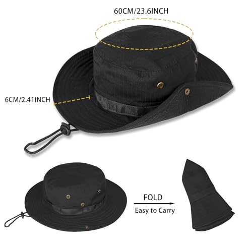 Rosoz Sun Hats for Men Women Bucket Hat UPF Protection Wide Brim Boonie Hat - color: 1pack-black/(Arm Sleeves)