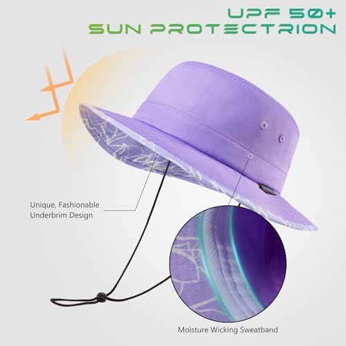 UPF 50+ Foldable Sun Hat Patterned Under Brim Bucket Hats for Summer Hiking Fishing Beach Safari Men Women - color: Lavender, size: Medium