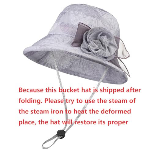 Women Flower Bowler Sun Hat Wide Brim Cloche Bucket Hat Foldable Breathable Wedding Church Tea Party Fascinator - color: Purple