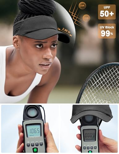 vidsel Sport Sun-Visor Hat Men Women, Summer UV Protection Stretchy Visor - color: Black