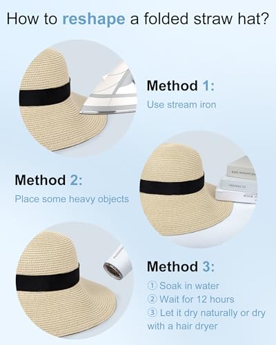 Sun Straw Hats for Women, Wide Brim Summer Beach Hat - color: Beige, size: X-Large