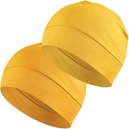 Headshion 100% Cotton Skull Caps Beanie Sleeping Hats for Men Women - color: Gold & Lemon Yellow