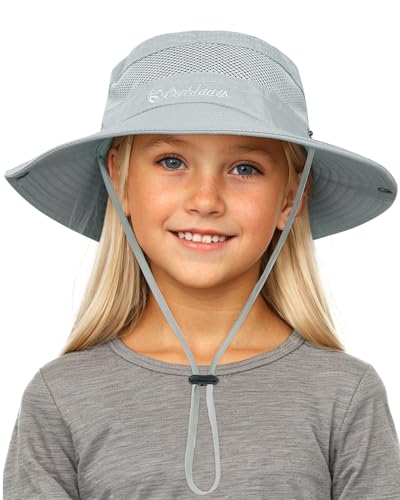 Century Star Outdoor Kids Sun Hat UPF 50+ Quick Dry Adjustable Bucket Hat Windproof Waterproof Beach Fishing Safari Hat - color: Light Grey