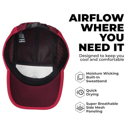Tough Headwear 5 Panel Running Hat-Lightweight Breathable Nylon Trail Runner Hats-Camper Hat -Flat Brim Runners Hats - color: Burgundy