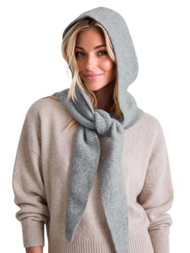 Saodimallsu Womens Balaclava Beanie 2 in 1 Soft Knit Hooded Scarf Hats Fall Winter Neck Warmer Beanies - color: Grey