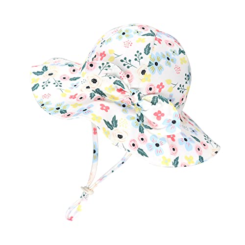 Toddler Kids Baby Girl Sun Hat Floppy Cotton Summer Hat 50+ SPF Protective - color: 202203/Flower/White, size: 12-24 Months