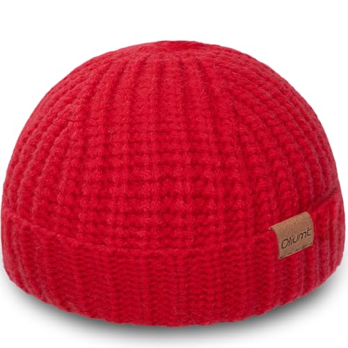 Fisherman Short Beanie Hats for Men, Knit Skull Cap Cuff Trawler Hat Mens Stylish Watch Cap Winter Warm Hat for Daily Wear - color: Red