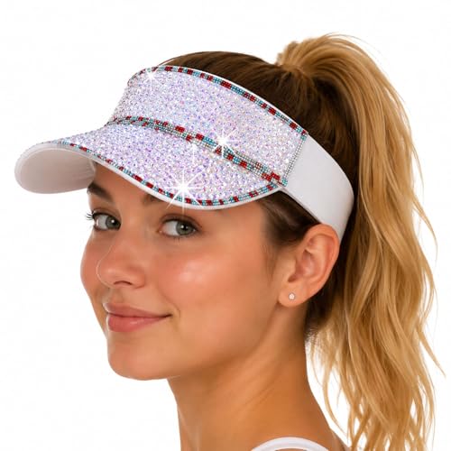 Shiny Women's Bling Rhinestone Visor Sun Protection for Tennis Golf Beach - color: Whiteabcolorf