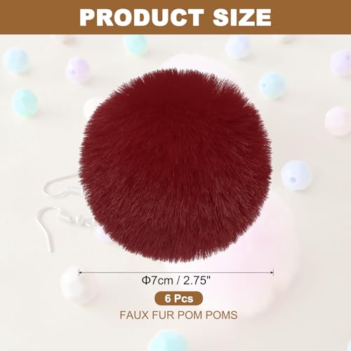 PATIKIL Faux Fur Pom Poms for Hats, 6 Pcs Fluffy Soft Fur Poms Balls with Elastic Loop for Keychain Knitting Hats DIY Scarves Gloves Bag Christmas, Burgundy - color: Burgundy