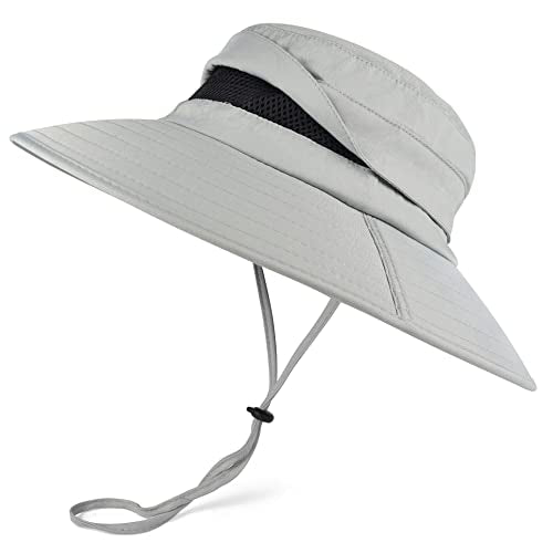Men's UPF 50+ Waterproof Wide Brim Boonie Hat, Sun & Rain Protection - color: Light Grey