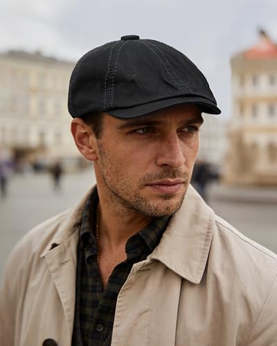 Clakllie Cotton Newsboy Cap Lightweight Short Brim Golf Flat Cap for Men Vintage Ivy Irish Hat Classic Gatsby Driving Beret - color: Cdus-dbl242-black