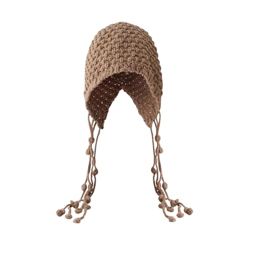 MINGSEECESS Women Girls Knitted Beanie Hat Crochet Braided Knit Warmer Cap Skiing Snowboarding Ear Flap Hats - color: Brown