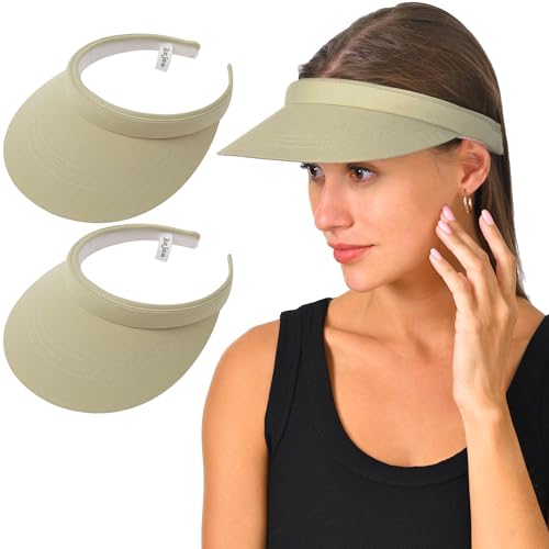 2 Pack Visor Women Men Sun Hat Clip On Visors Adjustable Sport Wide Brim Cap - color: Khaki