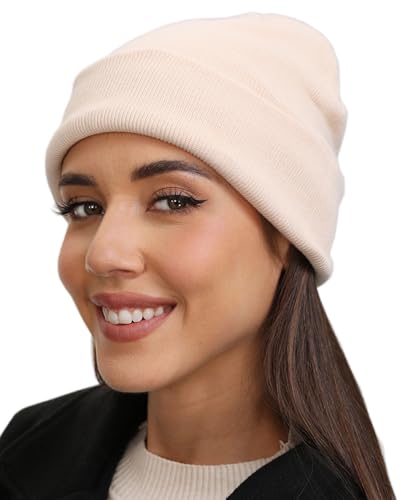 vidsel 100% Cotton Beanie Hat-Unisex Winter Knit Cuffed Beanies Skull Cap - color: 1-beige