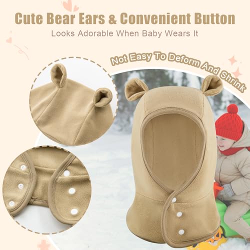 Toddler Winter Hat with Ear Flaps Baby Boy Hats Scarf Girls Balaclava Kids Polar Beanie Bear Neck Warmer - color: Button Khaki, size: 6-60 Months
