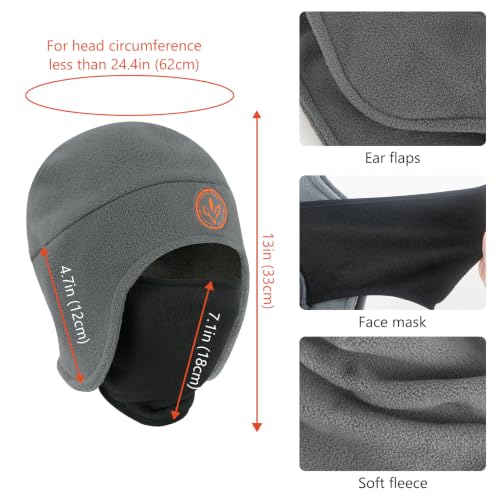 BASSDASH Unisex Soft Fleece 2-in-1 Hat with Mask Ear Flap - color: Grey