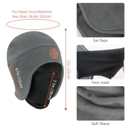 BASSDASH Unisex Soft Fleece 2-in-1 Hat with Mask Ear Flap - color: Grey