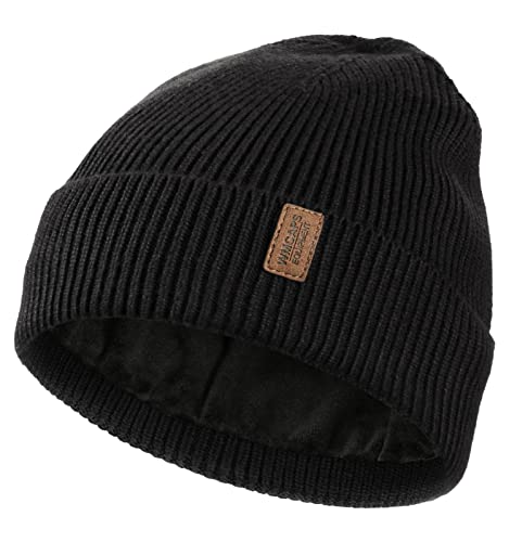Wmcaps Winter Beanie for Men Women, Soft Warm Fleece Lined Knit Hat - color: Black