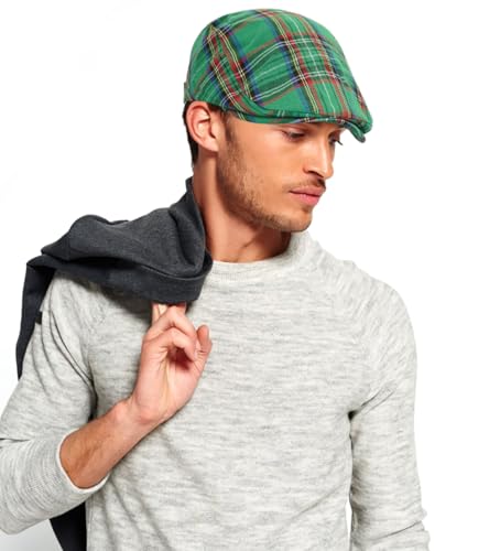 DIYDECAL Plaid Newsboy Hats Retro Flat Cap Gatsby Cabbie Driving Hat for Mens Womens - color: Green