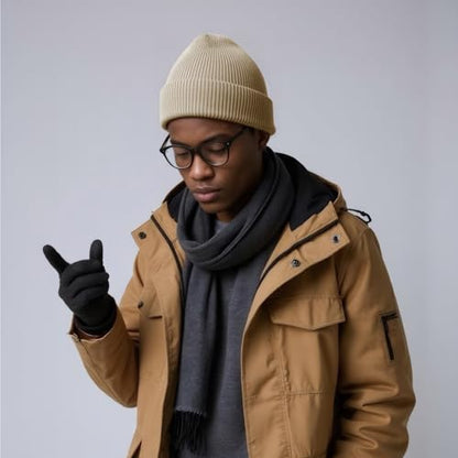 Winter Beanie Hats for Women Men Fleece Slouchy Knit Thick Beanies Warm Thermal Snow Ski Hat Gifts for Cold Weather - color: Beige