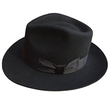 Classic Black Men's Wool Felt Godfather Gangster Mobster Gentleman Fedora Hat - size: 7 5/8