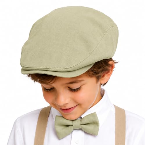 Bienzoe Boys Newsboy Flat Hat: Classic Linen Cap Lightweight - color: Beige, size: 6-7 Years