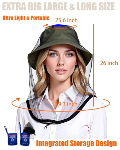Mosquito Head Net,2 Pack Ultra Fine Ice Silk Cooling Large Long Mesh - color: Blue Black