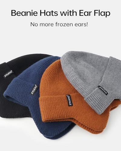 Zylioo XXL XL L Beanie for Big Heads Men Women, Ear Flap Winter Knit Hat - color: Black, size: Medium-Large