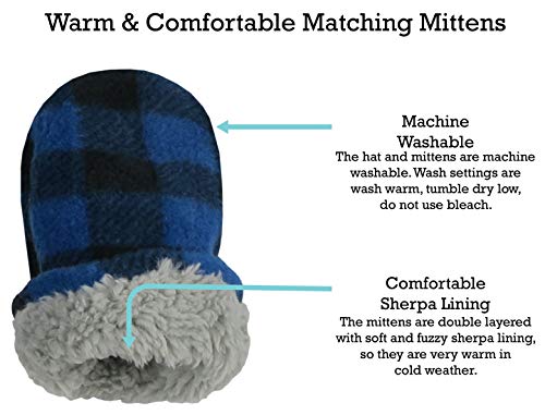 N'Ice Caps Toddler Baby Boys Flap Hat Mitten Set Fleece Sherpa Lined - color: Royal Buffalo Plaid Gray, size: 6-18 Months
