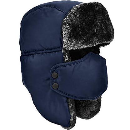 Unisex Winter Trooper Trapper Hat Warm Hats Hunting Hat with Ear Flaps - color: Navy, Grey Fur