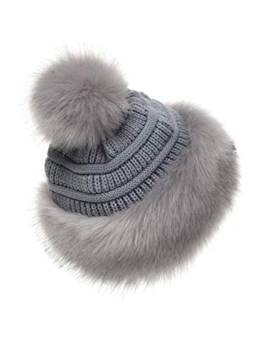 Soul Young Women's Faux Fur Hat Russian Cossack Knit Pompom Hat Ski Snow Cap for Winter Outdoor - color: Light Grey