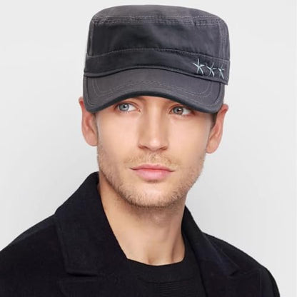 Cadet Hat Flat Top Hats Army Military Caps for Men Women - color: Gray 7