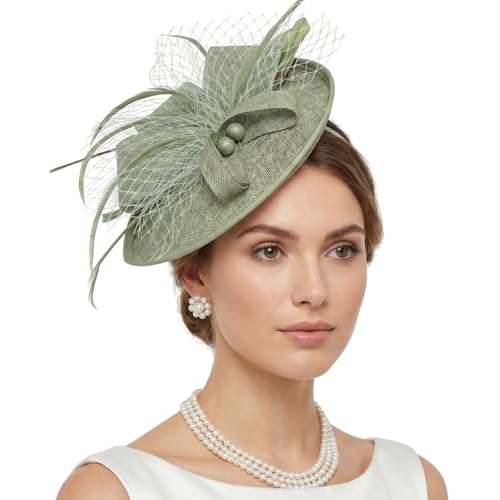 DRESHOW Fascinators Hats for Women Tea Party Hat Vintage Derby Pillbox Kentucky Hat Church Cocktail Headwear - color: 9.5" Diameter / Light Green