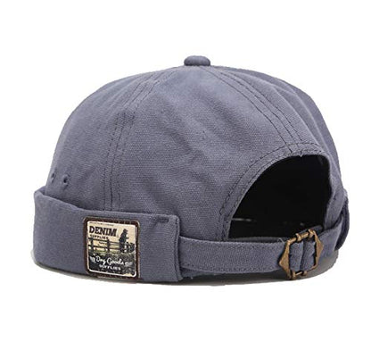 Mens Cotton Brimless Skullcap Sailor Cap Rolled Cuff Retro Beanie Hat - color: Blue, size: One Size