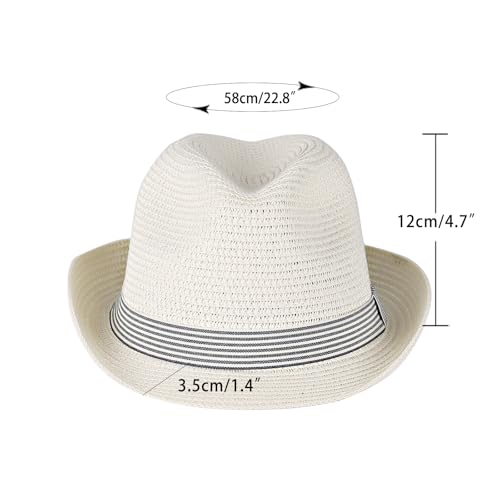 Summer Panama Straw Fedora Hats for Men Women Trilby Hat Foldable Roll Up Short Brim Panama Beach Hat Topper - color: White, size: Large