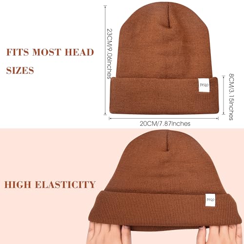 FEQO 4 Pack Satin Lined Winter Beanie Hats Soft Silk Lined Beanies - color: Navy Blue, Black, Dark Gray, Caramel
