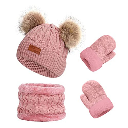 Duoyeree Baby Winter Hat Scarf Glove Beanie Set Fleece Lined Set 0-3T - color: Winter Hat Set Pink