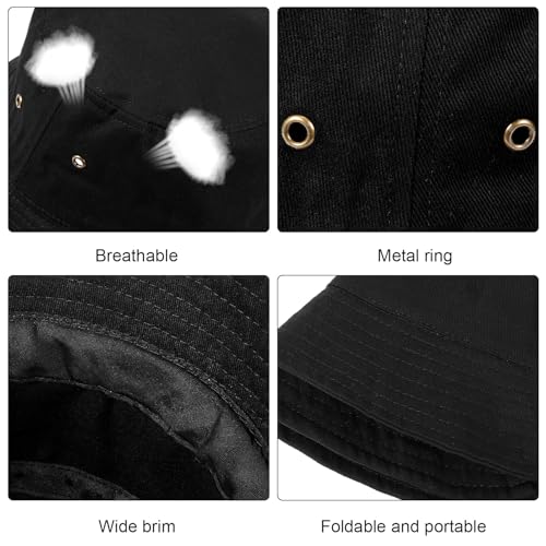 SATINIOR 4 Pcs Bucket Hat Summer Cotton - color: Black, White, Khaki, Dark Grey, size: Medium