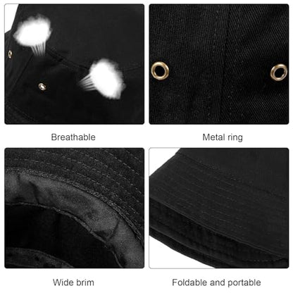 SATINIOR 4 Pcs Bucket Hat Summer Cotton - color: Black, White, Khaki, Dark Grey, size: Medium