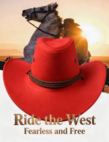 Classic Western Rolled-up Vegan Suede Cowboy Hat - color: Red