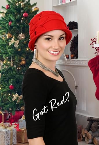 Fleece Flower Cloche Hat for Women Chemo Cancer Ladies Headwear 50+ UPF - color: Red